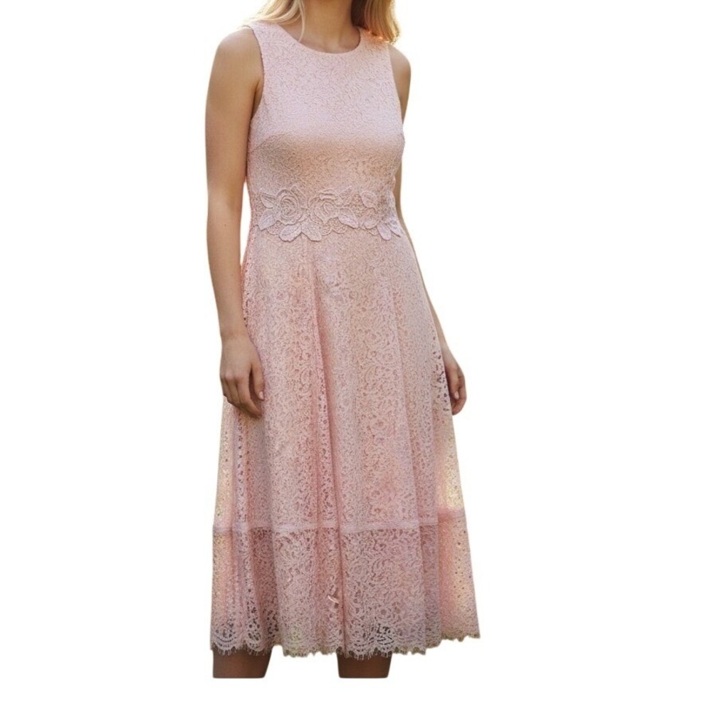 Karl Lagerfeld Vogue 125 Dress 8 New Pale Pink Lace Midi Feminine wedding guest